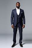 Dark Blue 3 Piece Single Breasted Notched Lapel Men's Suit
