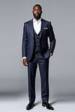 Dark Blue 3 Piece Single Breasted Notched Lapel Men's Suit