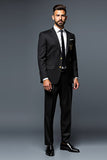 Black Slim Fit 2 Piece Single Breasted Men's Suit with Gold Embroidery