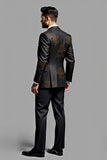 Elegant Black 3 Piece Printed Notched Lapel Men's Prom Suit