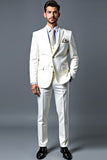 Classic White Slim Fit Single Breasted 3 Piece Notched Lapel Men's Suit