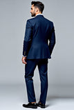 Dark Blue 2 piece Single Breasted Notched Lapel Slim fit Men's Suit