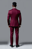 Burgundy Double Breasted 2 Piece Peak Lapel Men's Suits
