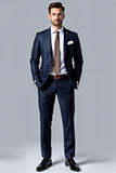 Dark Blue Notched Lapel Single Breasted 2 Piece Men's Suits