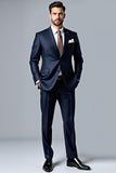 Dark Blue Notched Lapel Single Breasted 2 Piece Men's Suits