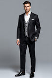Black 3 Piece Peak Lapel Striped Men's Party Suits