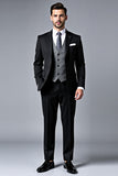 Black Notched Lapel 3 Piece Striped Men's Prom Suits