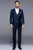 Dark Blue 3 Piece Notched Lapel Men's Party Suits