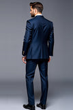 Dark Blue 3 Piece Notched Lapel Men's Party Suits