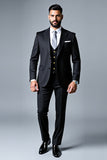 Black 3 Piece Notched Lapel Single Breasted Men's Prom Suits