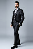 Black 3 Piece Notched Lapel Single Breasted Men's Prom Suits