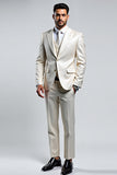 Men's Lvory Single Breasted 3 Piece Peak Lapel Prom Suits
