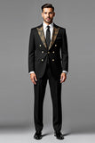 Black Single Breasted Peak Lapel 2 Piece Printed Men's Prom Suits