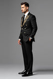 Black Single Breasted Peak Lapel 2 Piece Printed Men's Prom Suits