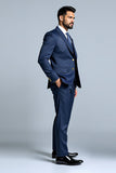 Dark Blue Single Breasted Notched Lapel 3 Piece Men's Prom Suits