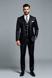 Black Single Breasted 3 Piece Notched Lapel Striped Men's Suits
