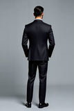 Black Single Breasted 3 Piece Notched Lapel Striped Men's Suits