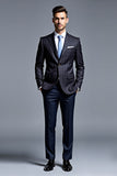 Black 2 Piece Single Breasted Striped Notched Lapel Men's Prom Suits