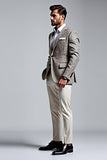 Grey Lapel Single Breasted 2 piece Notched Lapel Printed Men's Suits