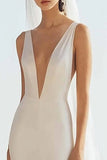 Ivory Sweep Train Mermaid V Neck Boho Wedding Dress