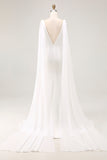 Elegant Ivory Satin Watteau Train V Neck Mermaid Wedding Dress