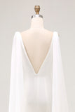 Ivory Satin Watteau Train V Neck Mermaid Long Wedding Dress