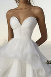 Ivory A Line Tulle Sweetheart Long Wedding Dress with Ruffles