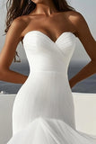 Ivory Sweep Train High-Low Ruffled Sweetheart Wedding Dress