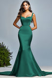 Dusty Sage Satin Mermaid Spaghetti Straps Maxi Prom Dress