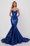 Sparkly Royal Blue Sequined Mermaid Sweetheart Maxi Prom Dress