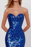 Sparkly Royal Blue Sequined Mermaid Sweetheart Maxi Prom Dress