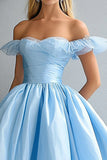 Princess Sky Blue Ball Gown Off the Shoulder Maxi Prom Dress