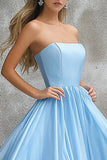Sky Blue A Line Strapless Sleeveless Maxi Prom Dress