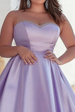 Plus Size Lilac A Line Satin Strapless Long Prom Dress
