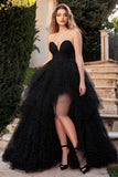 Black A Line Tulle Sweetheart Tiered High-Low Prom Dress