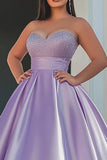 Lilac Ball Gown Satin Strapless Sweetheart Long Prom Dress