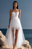 White High-Low Tulle Strapless A Line Graduation Dress