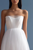 White High-Low Tulle Strapless A Line Graduation Dress