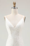 Sparkly Bodycon Sequined V-Neck Mini White Graduation Dress