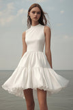 White A Line Mini Sleeveless Short Graduation Dress