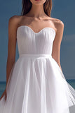 White Organza High-Low Sweetheart A Line Rehearsal Dinner Dress
