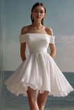 White Chiffon Short Ruched A Line Flowy Graduation Dress