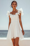 White Chiffon A Line Ruffled Short Graduation Dress