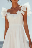 White Chiffon A Line Ruffled Short Graduation Dress