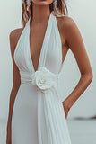 White Chiffon A Line V-Neck Long Rehearsal Dinner Dress