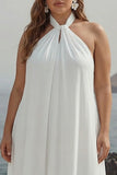 Maxi White Halter Plus Size Chiffon A Line Rehearsal Dinner Dress