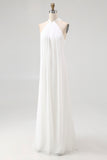 Maxi White Halter Chiffon A Line Rehearsal Dinner Dress