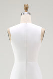 White Sheath V-Neck Ruched Maxi Chiffon Rehearsal Dinner Dress