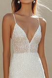 Sparkly White Sequined Mini V-Neck Bodycon Graduation Dress