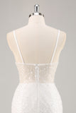 Sparkly White Sequined Mini V-Neck Bodycon Graduation Dress